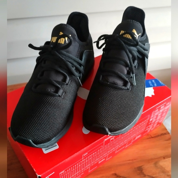 Black/Gold PUMA ELECTRON 2 RUNNING SHOE -SOFT FOAM OPTIMAL COMFORT - Picture 1 of 7